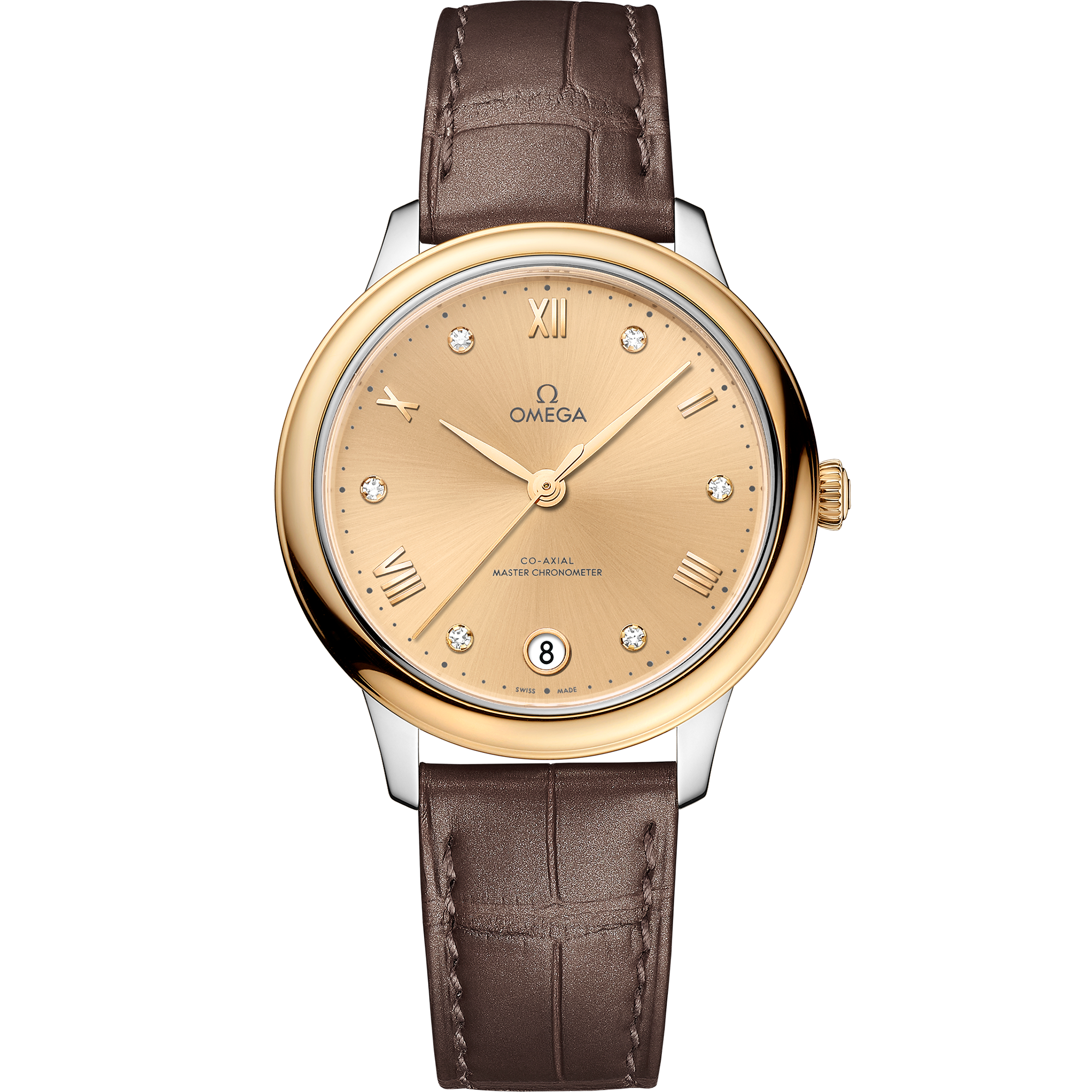 Omega DE VILLE PRESTIGE 34 mm, steel ‑ yellow gold on leather strap 434.23.34.20.58.001