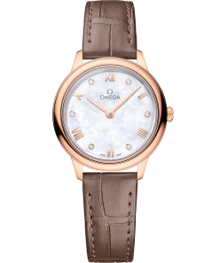 Omega DE VILLE PRESTIGE 27.5 mm, Sedna™ gold on leather strap 434.53.28.60.55.001