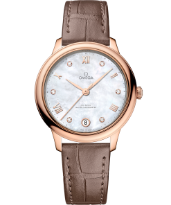 Omega DE VILLE PRESTIGE 34 mm, Sedna™ gold on leather strap 434.53.34.20.55.001
