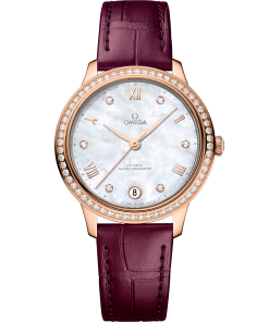 Omega DE VILLE PRESTIGE 34 mm, Sedna™ gold on leather strap 434.58.34.20.55.001