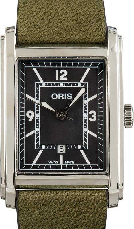 HandMade The Oris Rectangular Green Dial & Leather Strap