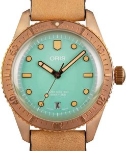 HandMade The Oris Divers Sixty-Five Bronze Green Dial on Leather Strap