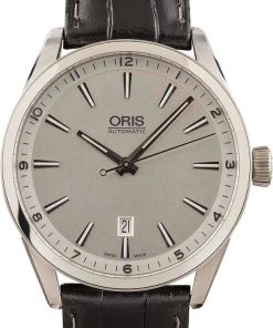 HandMade The Oris Artix Date Steel on Black Leather Strap