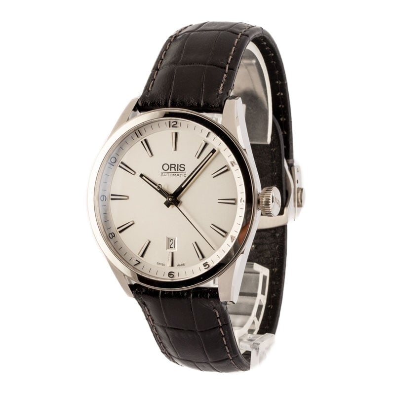 HandMade The Oris Artix Date Steel on Black Leather Strap - Image 2