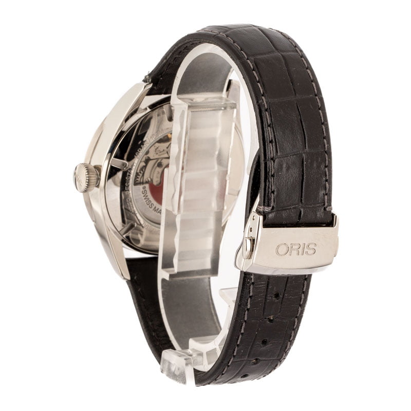 HandMade The Oris Artix Date Steel on Black Leather Strap - Image 3