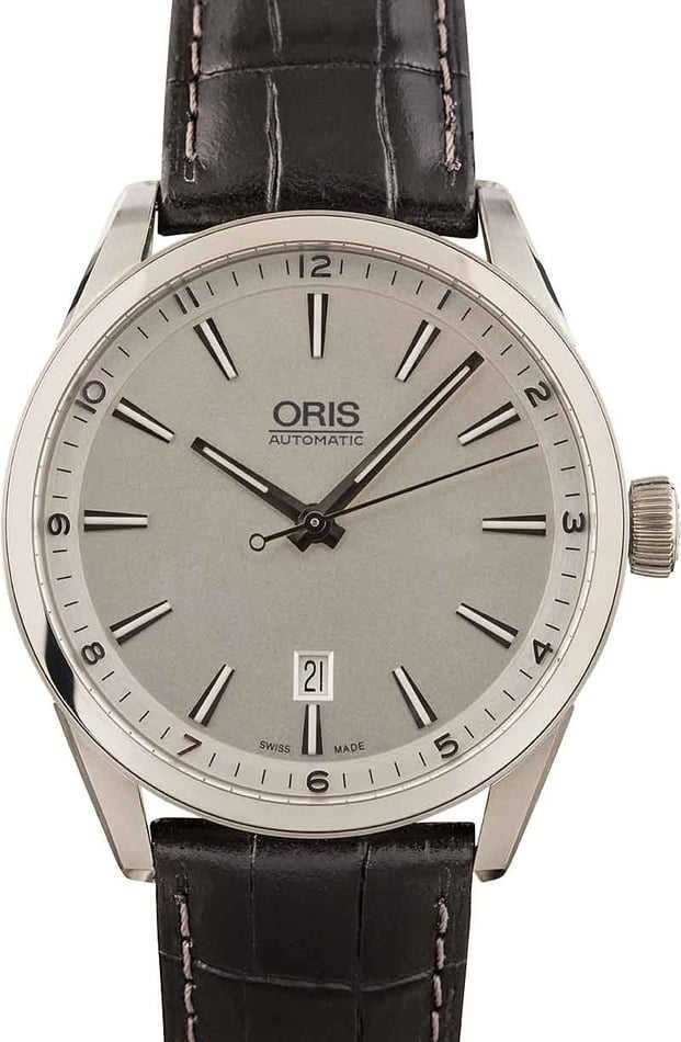 HandMade The Oris Artix Date Steel on Black Leather Strap