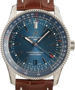 HandMade The Breitling Navitimer Automatic 41 Blue Dial Steel on Leather Strap