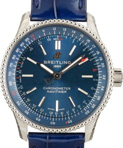 HandMade The Breitling Navitimer Automatic 35 Blue Dial & Leather Strap