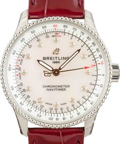 HandMade The Breitling Navitimer Automatic 35 Steel on Burgundy Strap