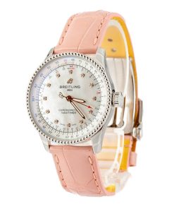 Alternative view of HandMade The Breitling Navitimer Automatic 35 Steel on Pink Leather Strap