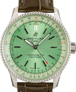 HandMade The Breitling Navitimer Automatic 35 Steel on Leather Strap Green Dial