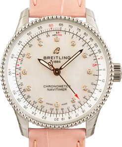 HandMade The Breitling Navitimer Automatic 35 Steel on Pink Leather Strap