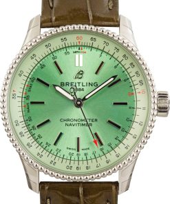 HandMade The Breitling Navitimer Automatic 35 Steel on Green Leather Strap