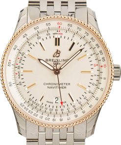 HandMade The Breitling Navitimer Automatic 41 Steel & 18k Red Gold Silver Dial