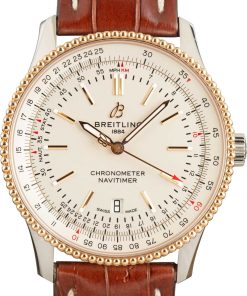 HandMade The Breitling Navitimer Automatic 41 Steel on Leather Silver Index Dial