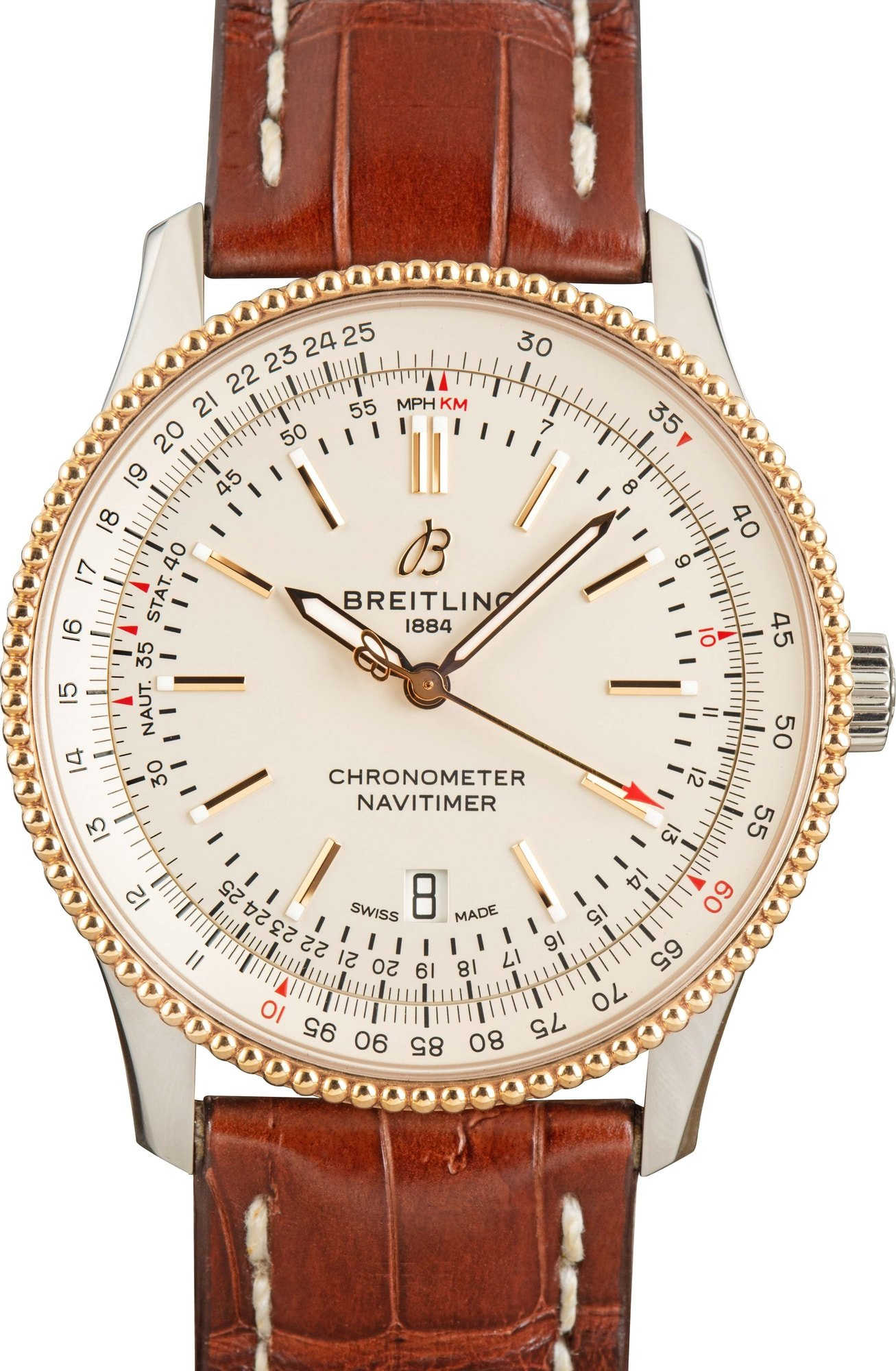 HandMade The Breitling Navitimer Automatic 41 Steel on Leather Silver Index Dial