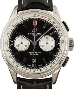 HandMade The Breitling Premier B01 Black Dial & Leather Strap