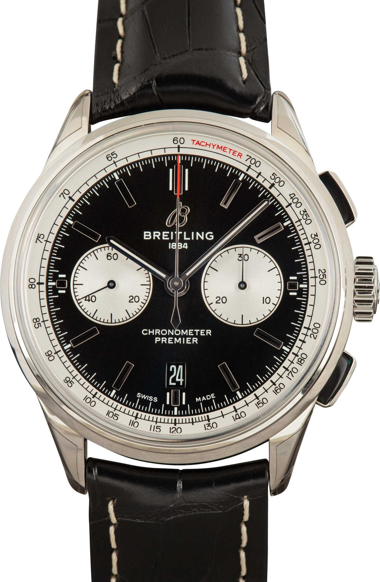 HandMade The Breitling Premier B01 Black Dial & Leather Strap