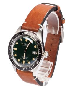 Alternative view of HandMade The Mens Oris Divers Sixty Five Leather Strap Green Dial
