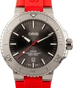 HandMade The Oris Aquis Date Relief Steel On Red Rubber Strap