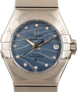 HandMade The Ladies Omega Constellation Blue Mother of Pearl Diamond Dial