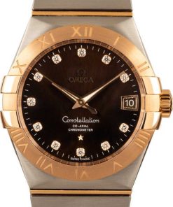 HandMade The Omega Constellation Steel & Red Gold Brown Diamond Dial