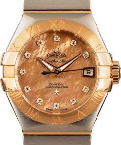 HandMade The Ladies Omega Constellation Brown Mother of Pearl Diamond Dial