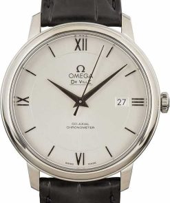 HandMade The Omega De Ville Prestige Silver Dial on Black Leather Strap