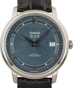 HandMade The Omega De Ville Prestige Steel on Black Leather Strap
