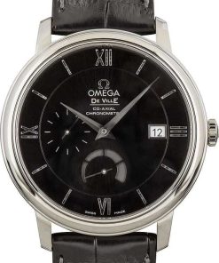 HandMade The Omega De Ville Prestige Black Roman Dial & Leather Strap