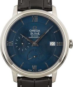 HandMade The Omega De Ville Prestige Blue Dial on Black Leather Strap