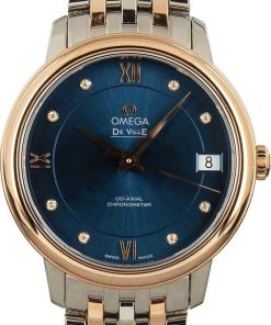 HandMade The Ladies Omega De Ville Prestige Red Gold Blue Dial