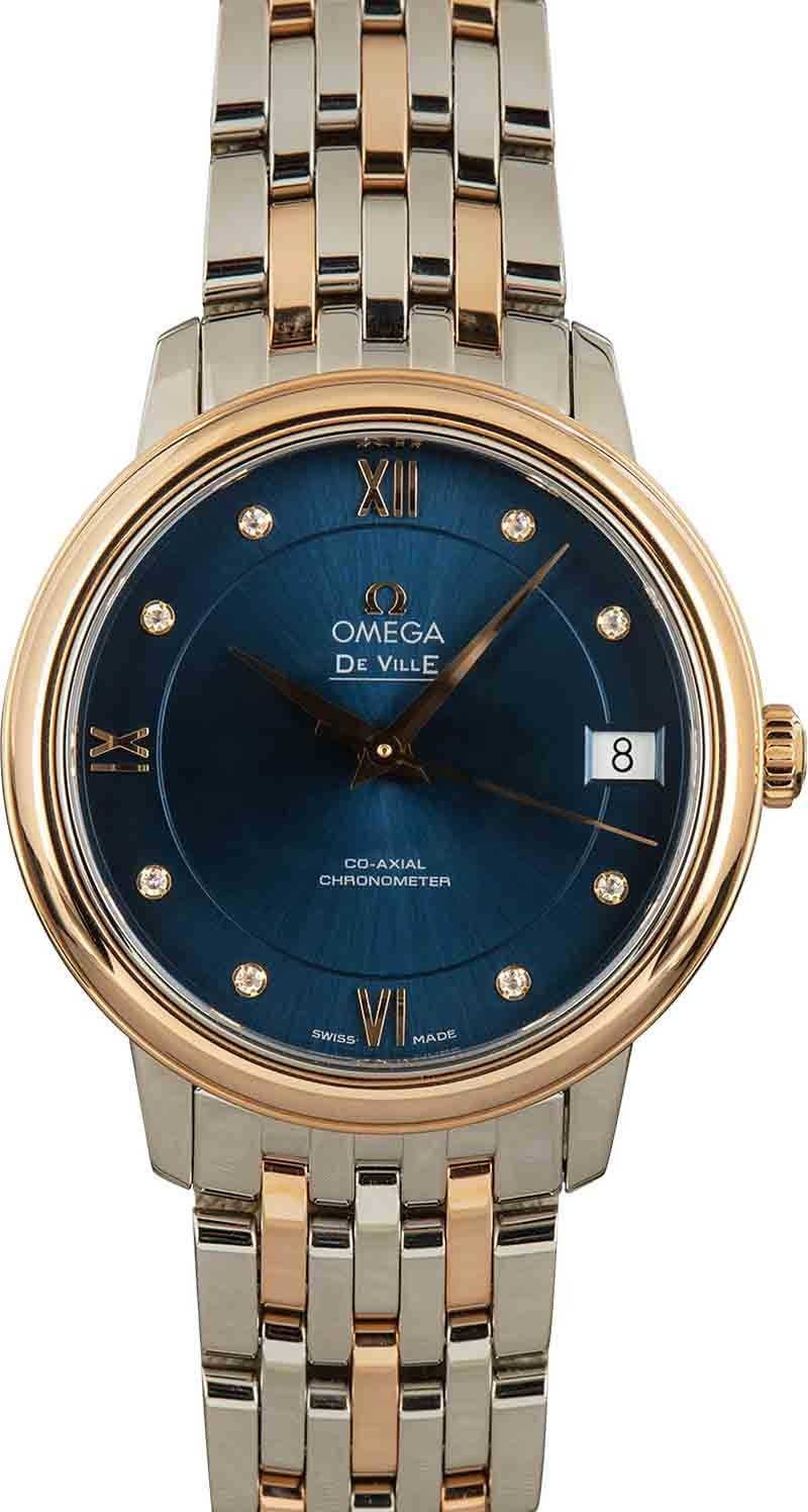 HandMade The Ladies Omega De Ville Prestige Red Gold Blue Dial