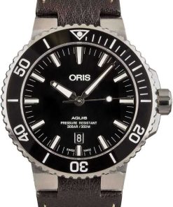 HandMade The Oris Aquis Date Black Dial & Brown Leather Strap