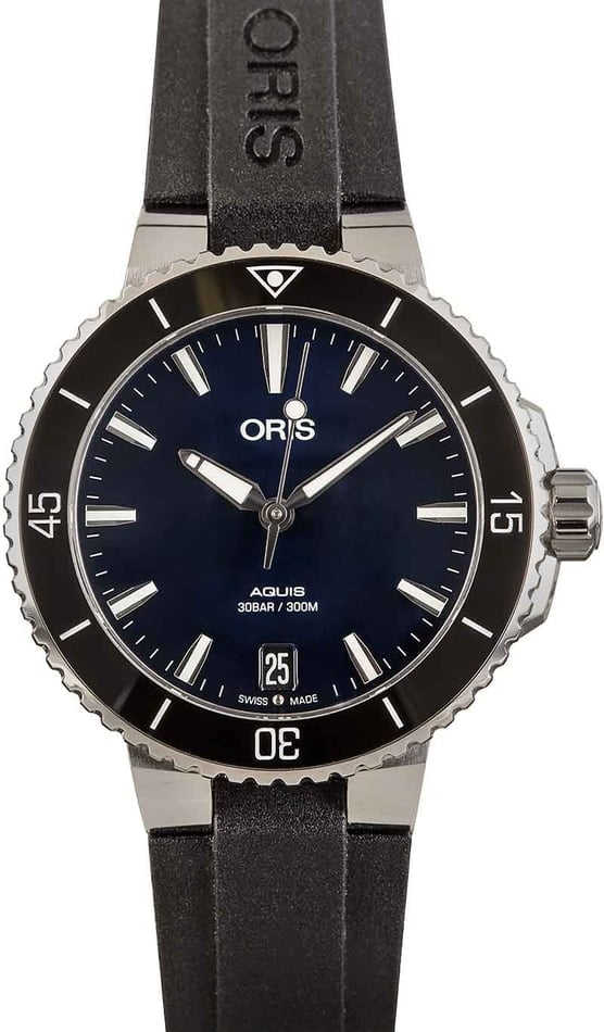 HandMade The Ladies Oris Aquis Date Stainless Steel Blue Dial
