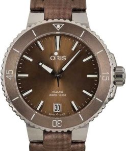 HandMade The Ladies Oris Aquis Date Brown Dial & Textile Strap