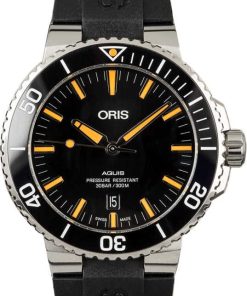 HandMade The Oris Aquis Date Black Rubber Strap Orange Index