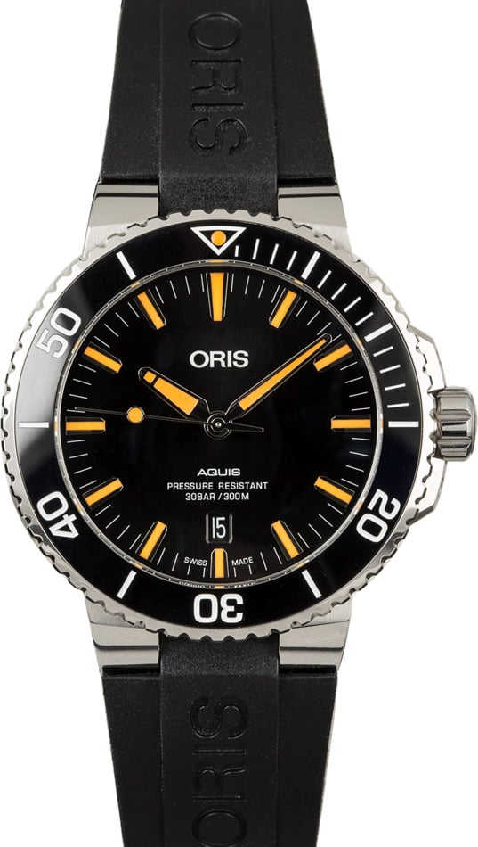 HandMade The Oris Aquis Date Black Rubber Strap Orange Index