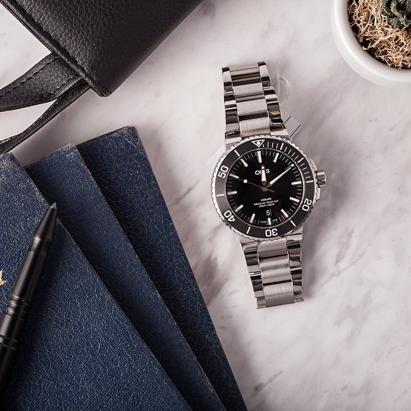 HandMade The Oris Aquis Date Black Dial Steel Bracelet - Image 6