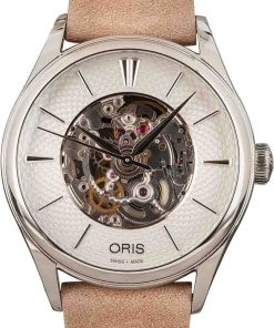 HandMade The Ladies Oris Artelier Skeleton Steel on Leather Strap