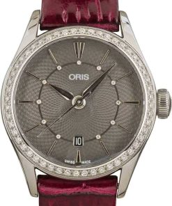 HandMade The Oris Artelier Date Diamonds Bordeaux Leather Strap