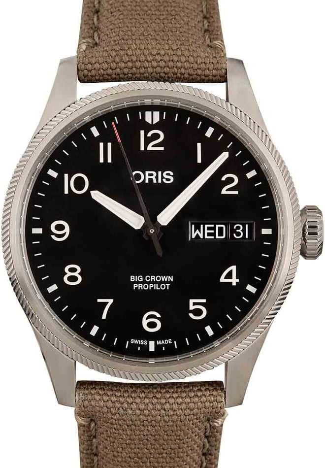 HandMade The Oris Big Crown ProPilot Big Day Date Black Dial & Olive Textile Strap