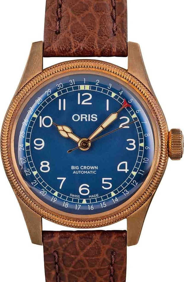 HandMade The Oris Big Crown Bronze Pointer Date Blue Dial & Leather Strap