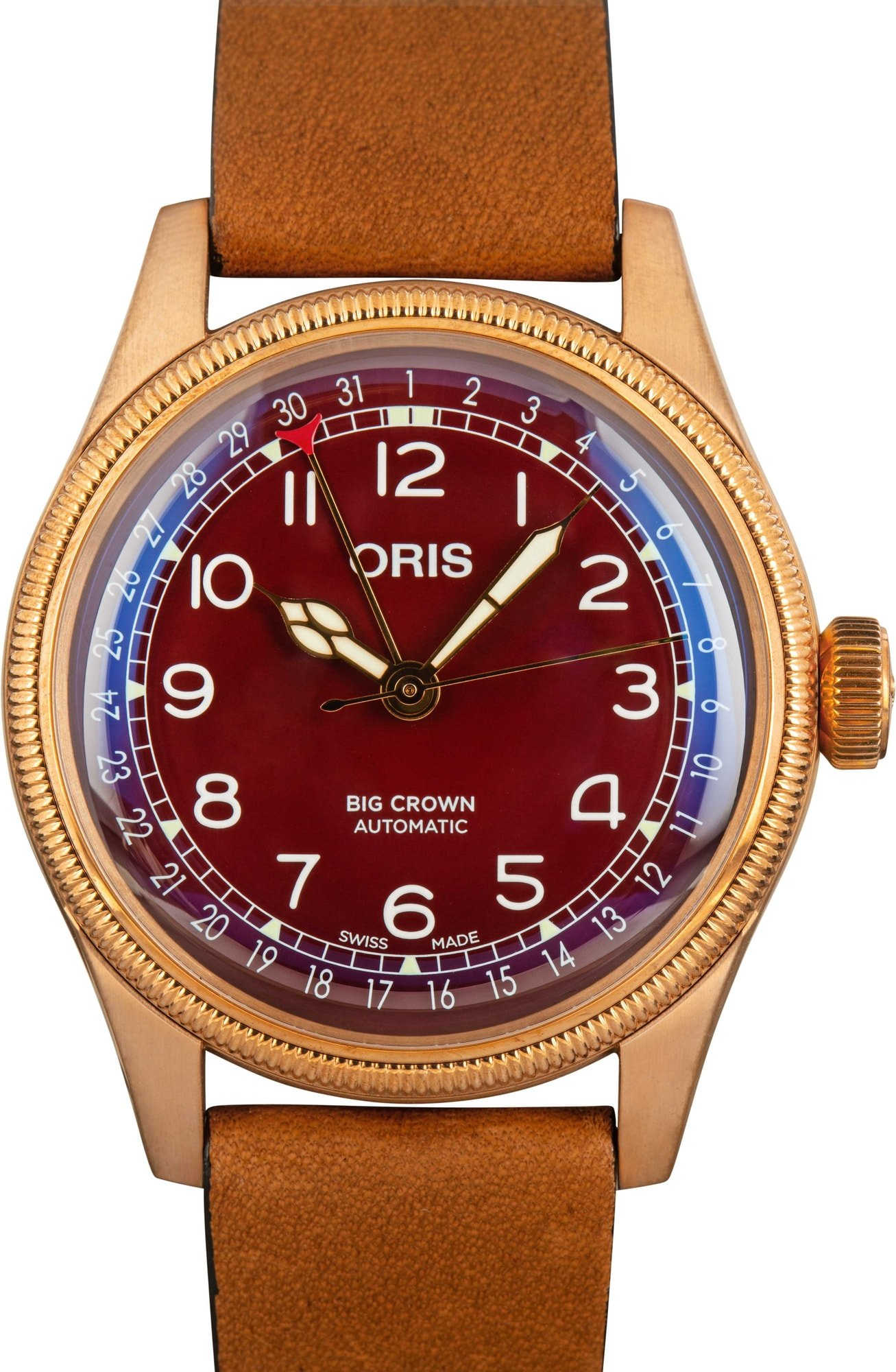 HandMade The Oris Big Crown Bronze Pointer Date Bronze on Leather Strap