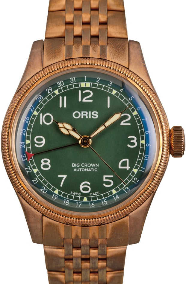 HandMade The Oris Big Crown Pointer Date Green Arabic Dial Bronze