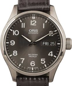 HandMade The Mens Oris Big Crown ProPilot Big Day Date Grey Dial & Leather Strap