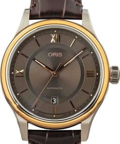HandMade The Oris Classic Date Steel on Brown Leather Strap