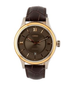 Alternative view of HandMade The Oris Classic Date Steel on Brown Leather Strap