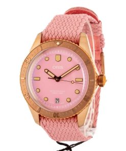 Alternative view of HandMade The Oris Divers Sixty-Five Bronze Pink Dial & Textile Strap