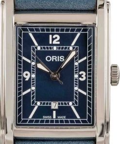 HandMade The Oris Rectangular Blue Dial & Leather Strap
